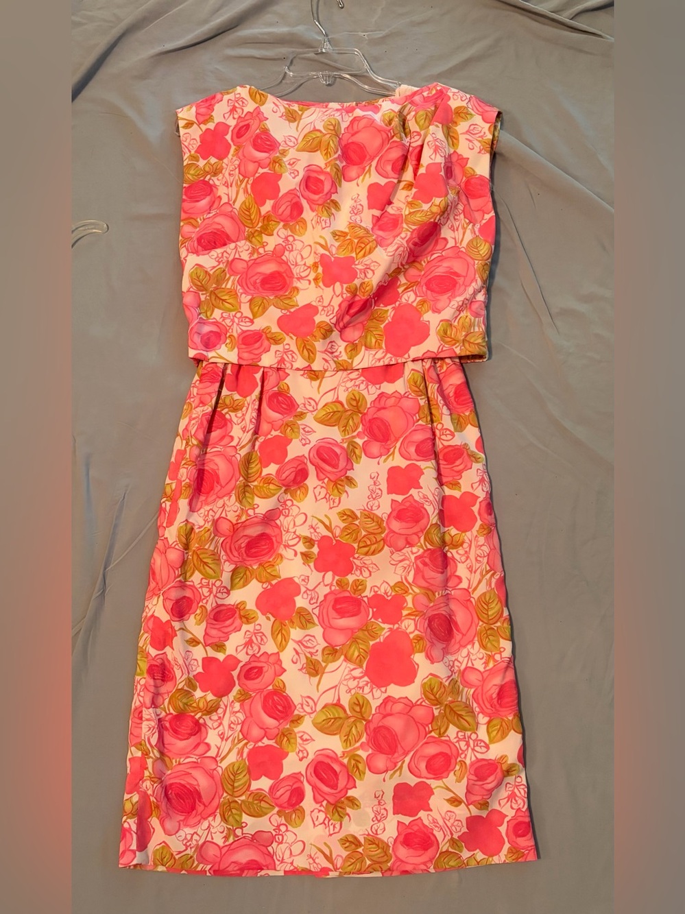 Vintage Leslie Fay Original Pink Rose Floral Dress & Jacket Set - Picture 12 of 13